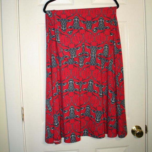 Lularoe Mosaic Deer Maxi Skirt XXS Red *unicorn* - Picture 3 of 5